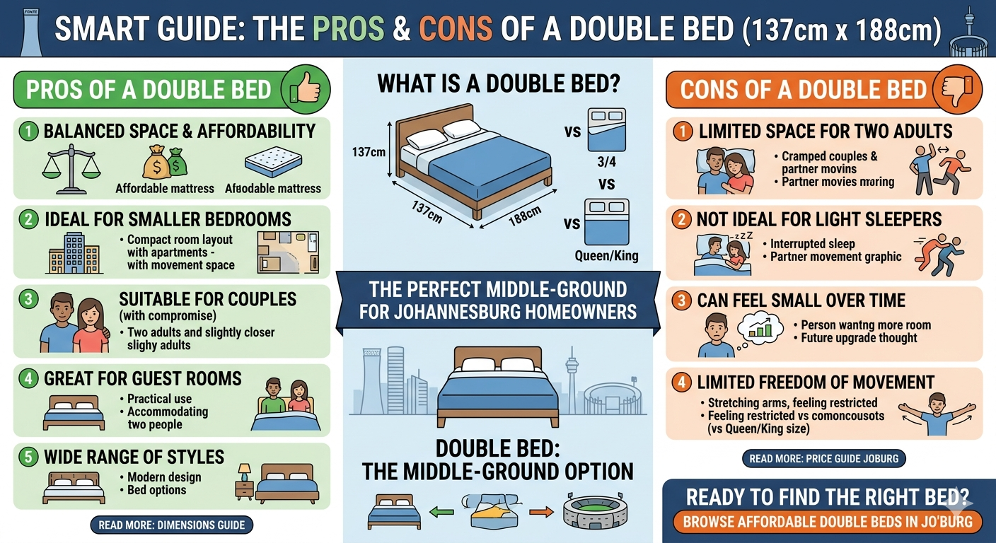 Infographic showing the pros and the cons of buying a double bed