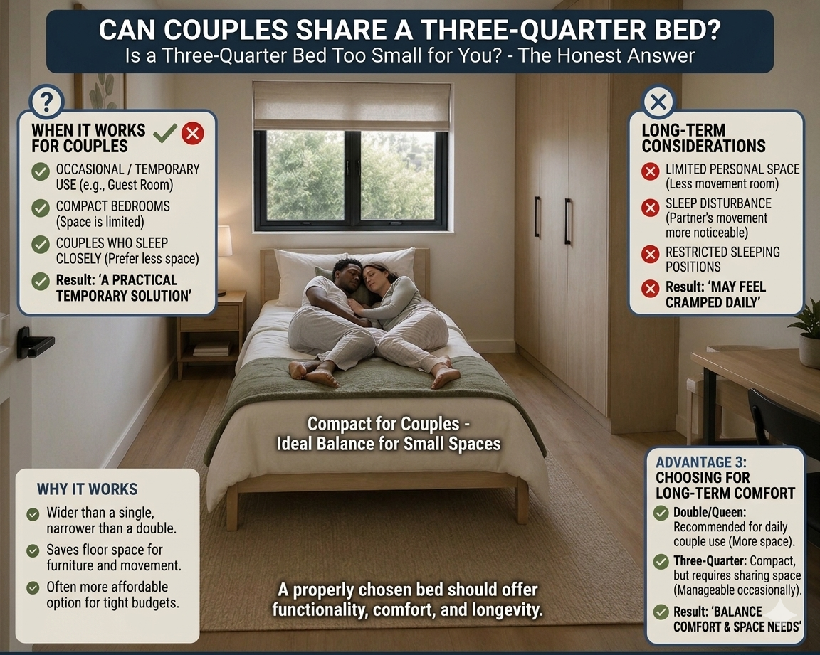 image showing two adults sleeping on a three quarter bed